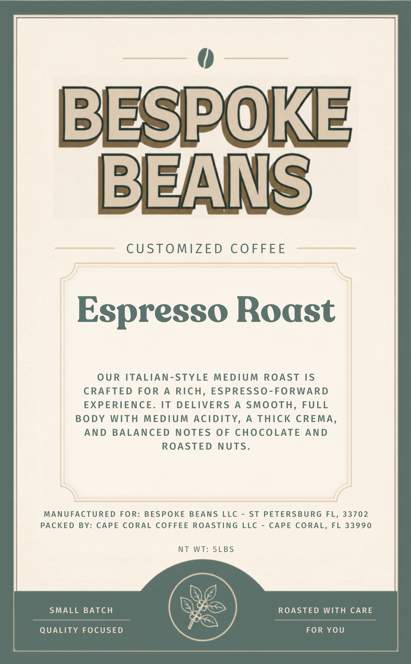 Bespoke Beans Espresso -  5lbs